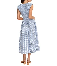 NIC + ZOE Amelia Embroidered Tile Split V-Neck Cap Sleeve Fit-And-Flare Dress