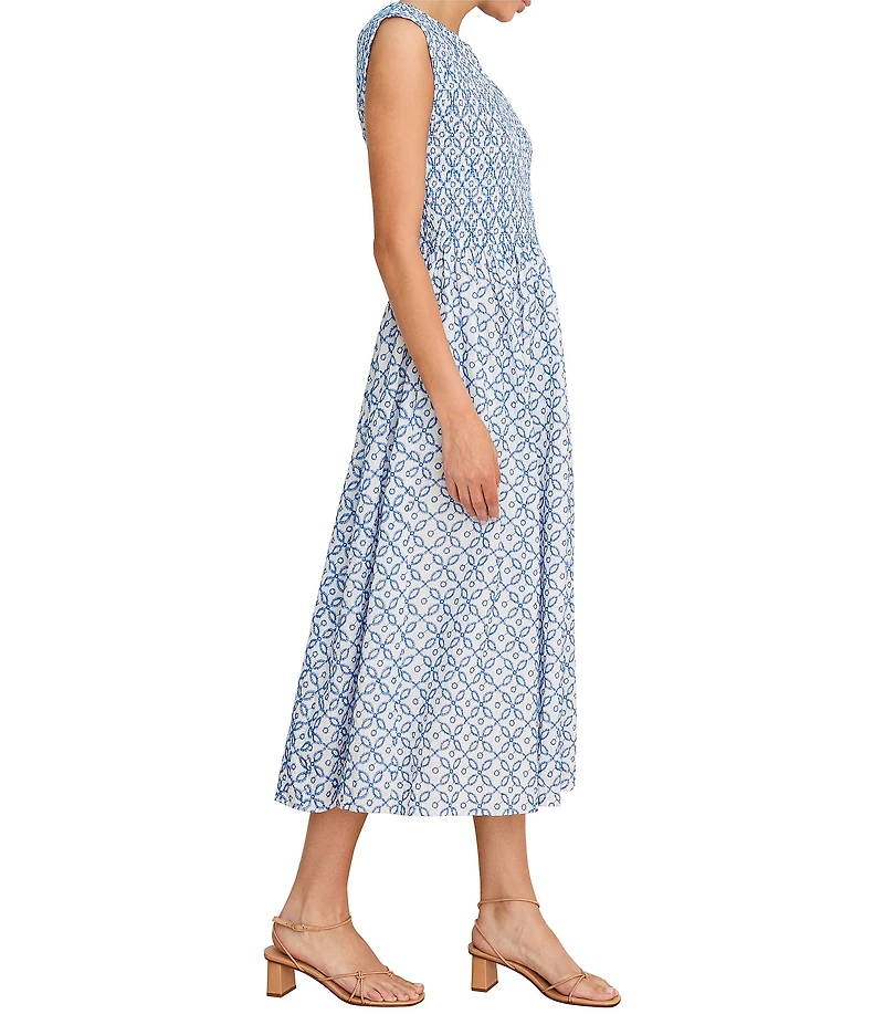 NIC + ZOE Amelia Embroidered Tile Split V-Neck Cap Sleeve Fit-And-Flare Dress