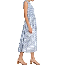 NIC + ZOE Amelia Embroidered Tile Split V-Neck Cap Sleeve Fit-And-Flare Dress