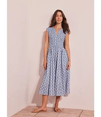 NIC + ZOE Amelia Embroidered Tile Split V-Neck Cap Sleeve Fit-And-Flare Dress