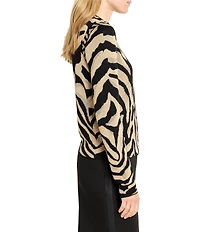 NIC + ZOE Animal Jacquard Round Neck Long Sleeve Cardigan