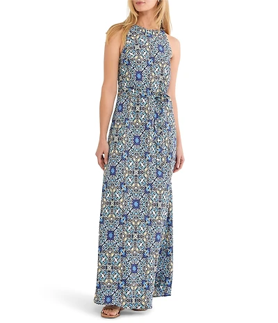 NIC + ZOE Becca Filagree Tile Round Neck Sleeveless Maxi Dress