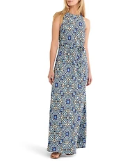 NIC + ZOE Becca Filagree Tile Round Neck Sleeveless Maxi Dress