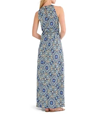 NIC + ZOE Becca Filagree Tile Round Neck Sleeveless Maxi Dress