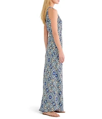 NIC + ZOE Becca Filagree Tile Round Neck Sleeveless Maxi Dress