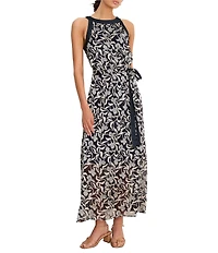 NIC + ZOE Becca Floral Burnout Round Neck Sleeveless Tie Wiast Dress