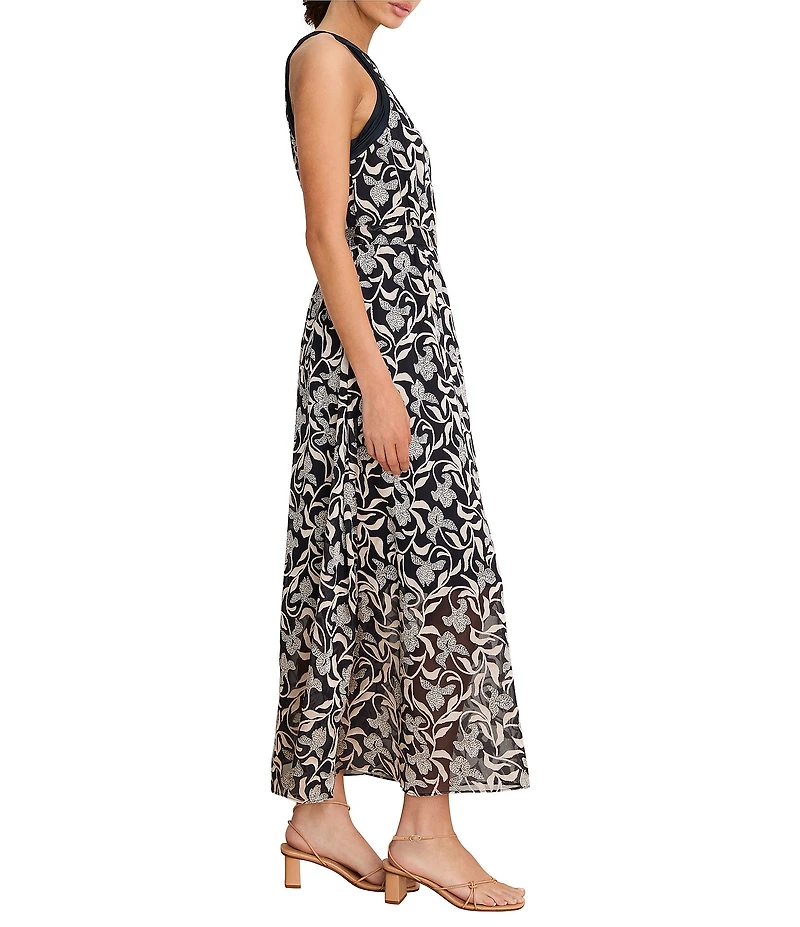 NIC + ZOE Becca Floral Burnout Round Neck Sleeveless Tie Wiast Dress