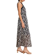 NIC + ZOE Becca Floral Burnout Round Neck Sleeveless Tie Wiast Dress