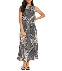 NIC + ZOE Bianca Dotty Palms Boat Neck Sleeveless Blouson Dress
