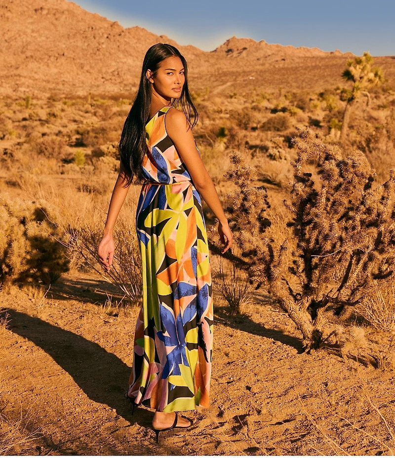 NIC + ZOE Bianca Mega Blooms Print V-Neck Sleeveless Blouson Maxi Dress