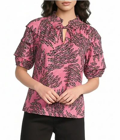 NIC + ZOE Blush Of Spring V-Neck Elbow Sleeve Peasant Top