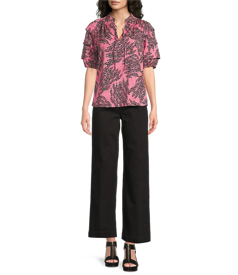 NIC + ZOE Blush Of Spring V-Neck Elbow Sleeve Peasant Top