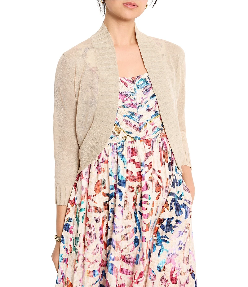 NIC + ZOE Bolero Lightweight Linen Blend Knit Open Front 3/4 Sleeve Cardigan