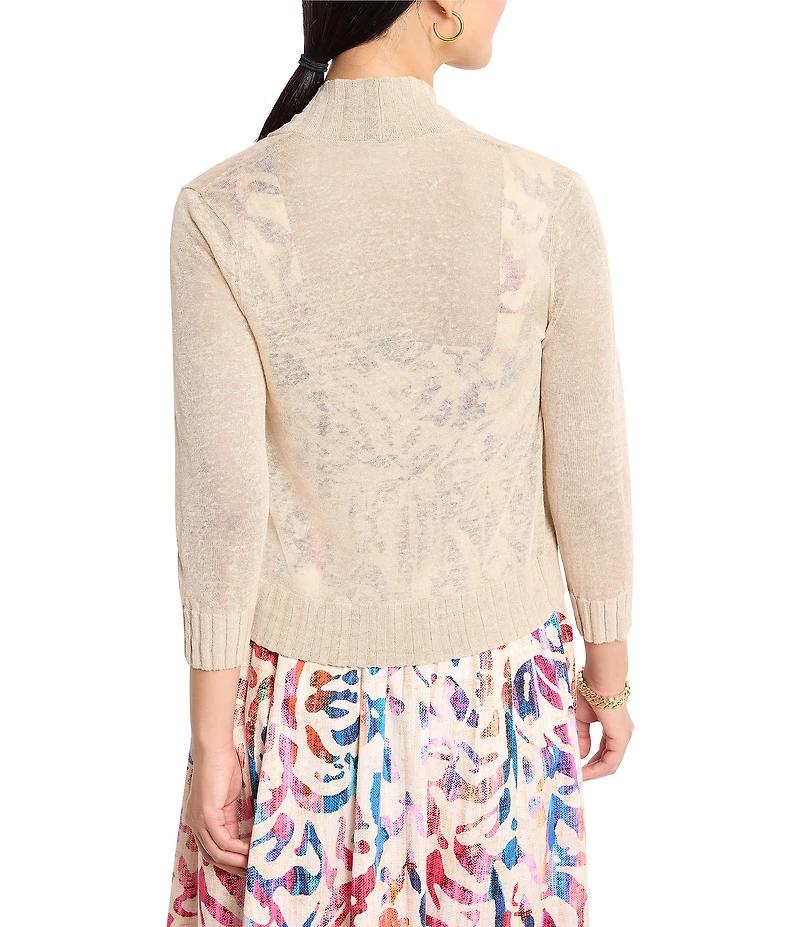 NIC + ZOE Bolero Lightweight Linen Blend Knit Open Front 3/4 Sleeve Cardigan