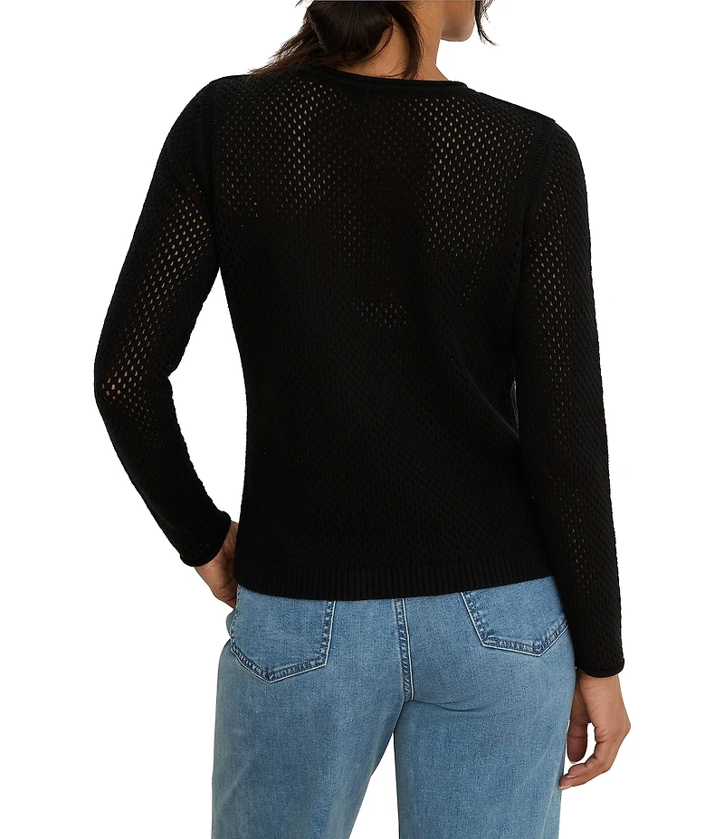 NIC + ZOE Breezeway Round Neck Long Sleeve Mesh Sweater
