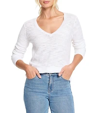 NIC + ZOE Breezy Texture V-Neck Long Sleeve Sweater