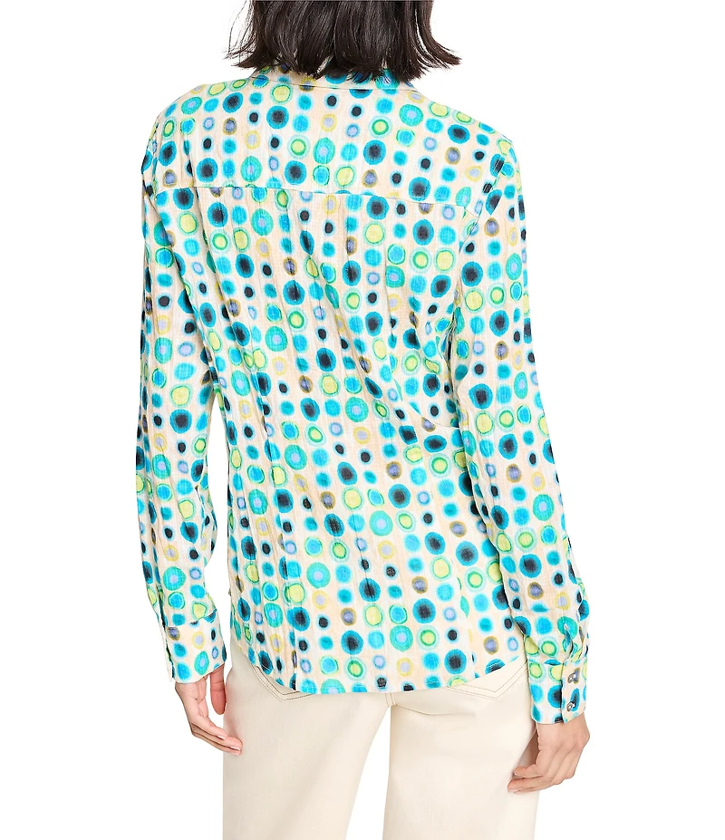 NIC + ZOE Bright Spot Crinkle Point Collar Long Sleeve Button Front Top