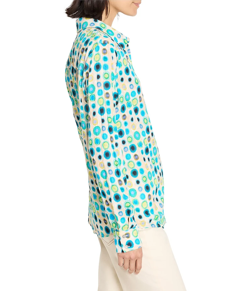 NIC + ZOE Bright Spot Crinkle Point Collar Long Sleeve Button Front Top