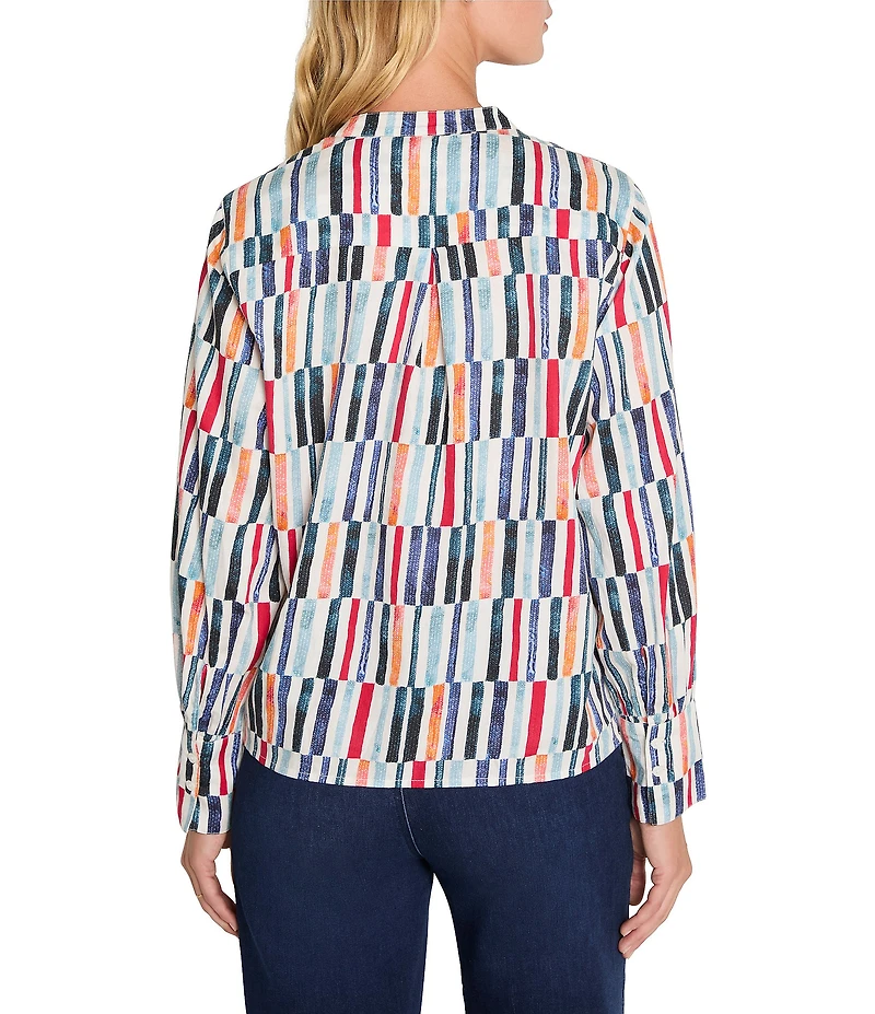 NIC + ZOE Broken Stripe Split Neck Long Sleeve Stop