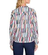 NIC + ZOE Broken Stripe Split Neck Long Sleeve Stop