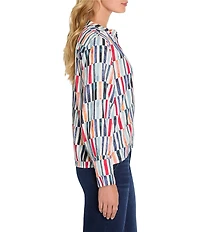 NIC + ZOE Broken Stripe Split Neck Long Sleeve Stop