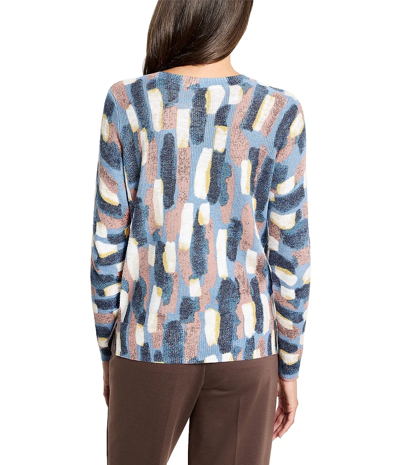 NIC + ZOE Brushstroke Waffle Knit V-Neck Long Sleeve Sweater
