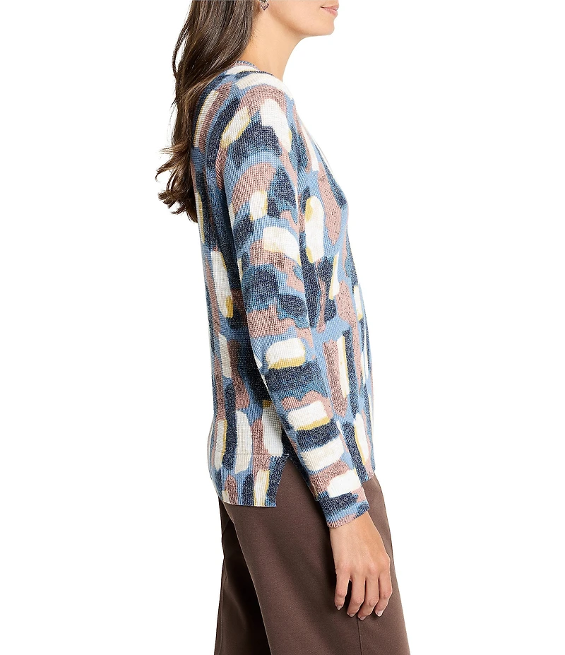 NIC + ZOE Brushstroke Waffle Knit V-Neck Long Sleeve Sweater