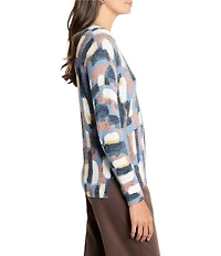 NIC + ZOE Brushstroke Waffle Knit V-Neck Long Sleeve Sweater