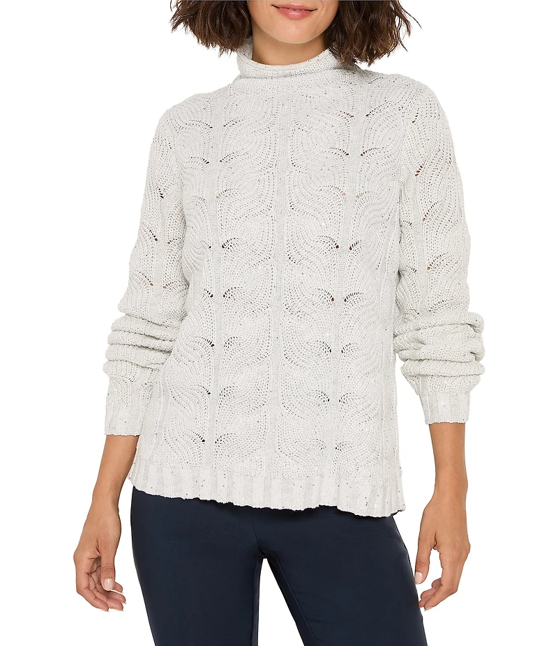 NIC + ZOE Cable Sparkle Knit Funnel Neck Long Sleeve Sweater