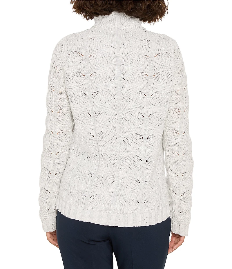 NIC + ZOE Cable Sparkle Knit Funnel Neck Long Sleeve Sweater