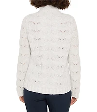 NIC + ZOE Cable Sparkle Knit Funnel Neck Long Sleeve Sweater