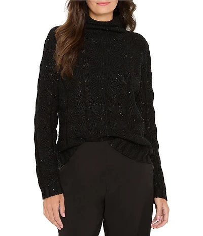 NIC + ZOE Cable Sparkle Knit Funnel Neck Long Sleeve Sweater