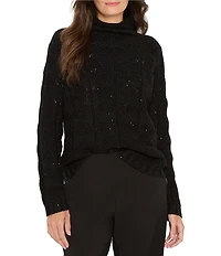 NIC + ZOE Cable Sparkle Knit Funnel Neck Long Sleeve Sweater