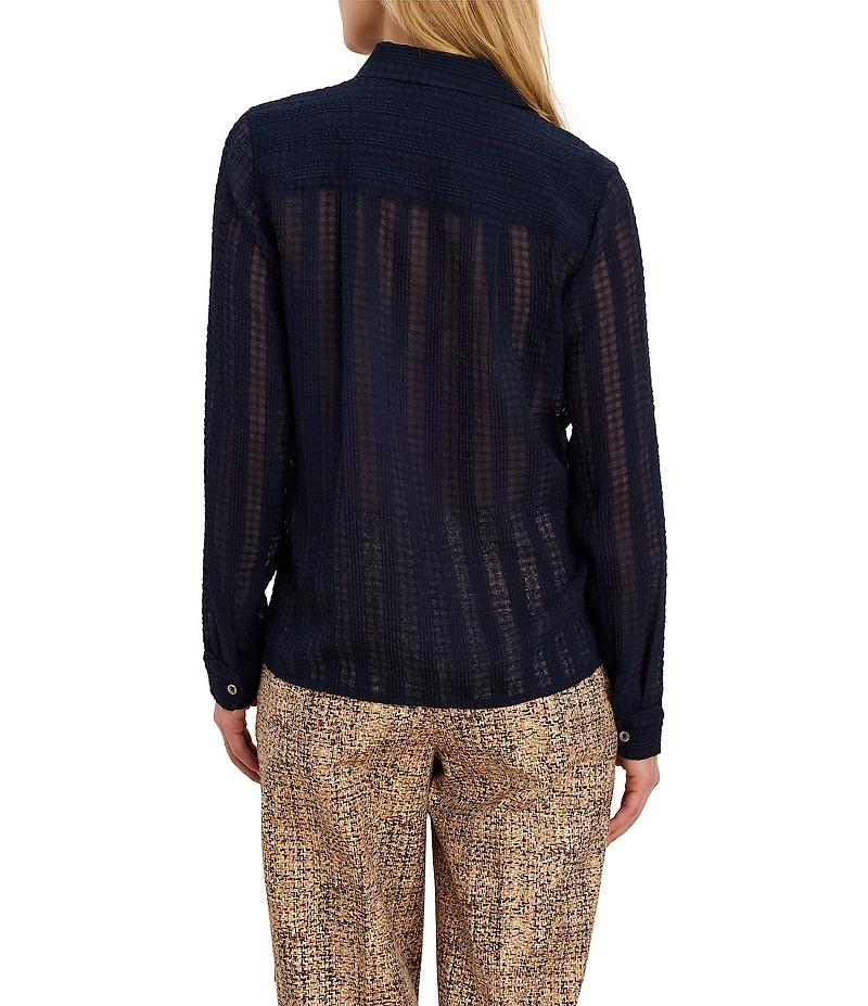 NIC + ZOE Chiffon Jacquard Point Collar Long Sleeve Button-Front Tuxedo Shirt