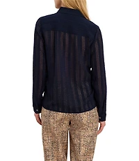 NIC + ZOE Chiffon Jacquard Point Collar Long Sleeve Button-Front Tuxedo Shirt