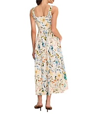 NIC + ZOE Chloe Pressed Flower Square Neck Sleeveless Fit-And-Flare Midi Dress