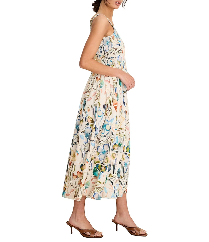 NIC + ZOE Chloe Pressed Flower Square Neck Sleeveless Fit-And-Flare Midi Dress