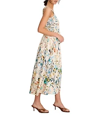 NIC + ZOE Chloe Pressed Flower Square Neck Sleeveless Fit-And-Flare Midi Dress