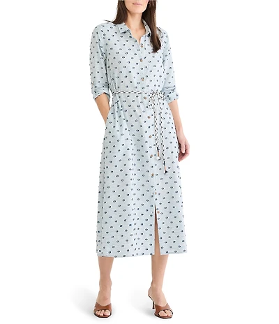NIC + ZOE Clipped Dot Liana Point Collar Elbow Sleeve Shirt Dress