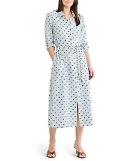NIC + ZOE Clipped Dot Liana Point Collar Elbow Sleeve Shirt Dress