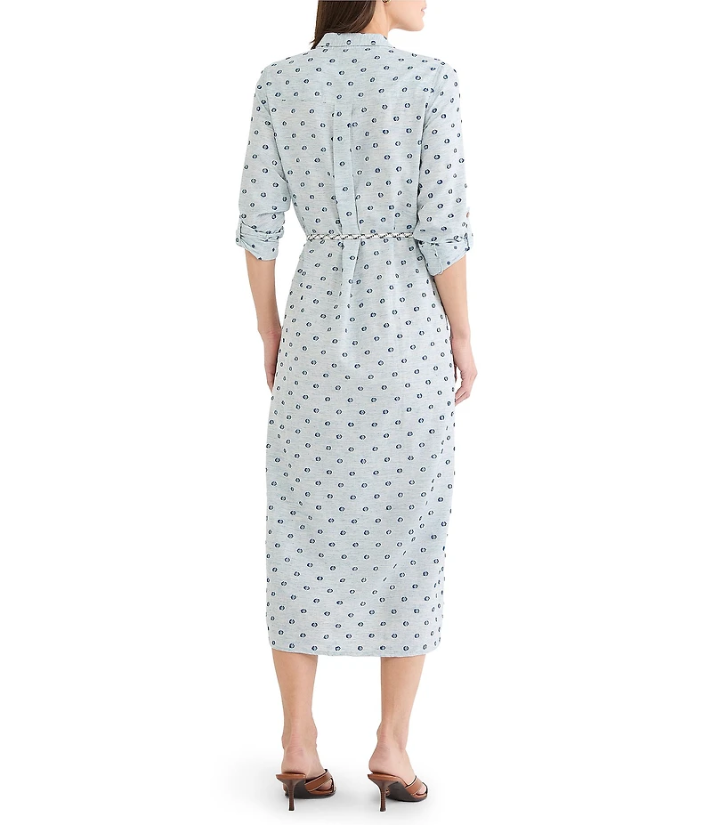 NIC + ZOE Clipped Dot Liana Point Collar Elbow Sleeve Shirt Dress