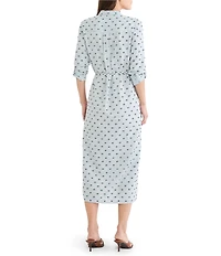 NIC + ZOE Clipped Dot Liana Point Collar Elbow Sleeve Shirt Dress