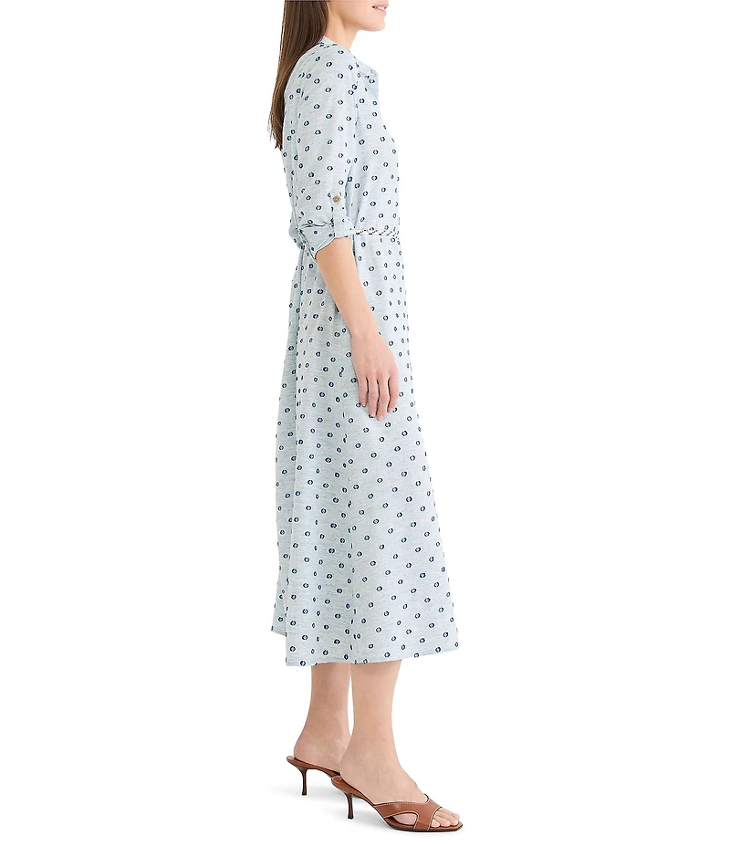 NIC + ZOE Clipped Dot Liana Point Collar Elbow Sleeve Shirt Dress