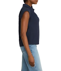 NIC + ZOE Coastal Cinkle Split Shirt Collar Neck Cap Sleeve Top