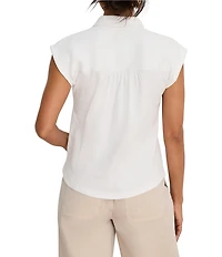 NIC + ZOE Coastal Crinkle Split Shirt Collar Neck Cap Sleeve Top