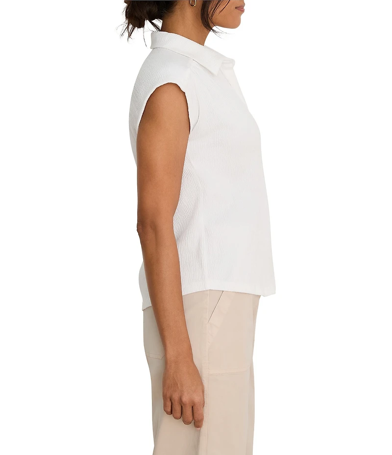 NIC + ZOE Coastal Crinkle Split Shirt Collar Neck Cap Sleeve Top
