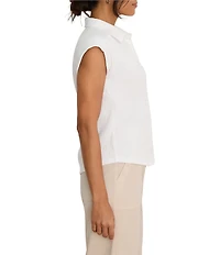 NIC + ZOE Coastal Crinkle Split Shirt Collar Neck Cap Sleeve Top