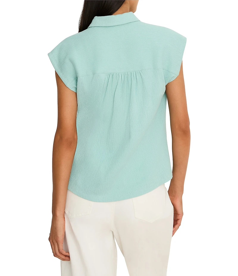 NIC + ZOE Coastal Crinkle Split Shirt Collar Neck Cap Sleeve Top