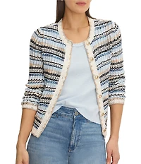 NIC + ZOE Coastlines Knit Stripe Round Neck Long Sleeve Button-Front Cardigan