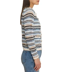 NIC + ZOE Coastlines Knit Stripe Round Neck Long Sleeve Button-Front Cardigan